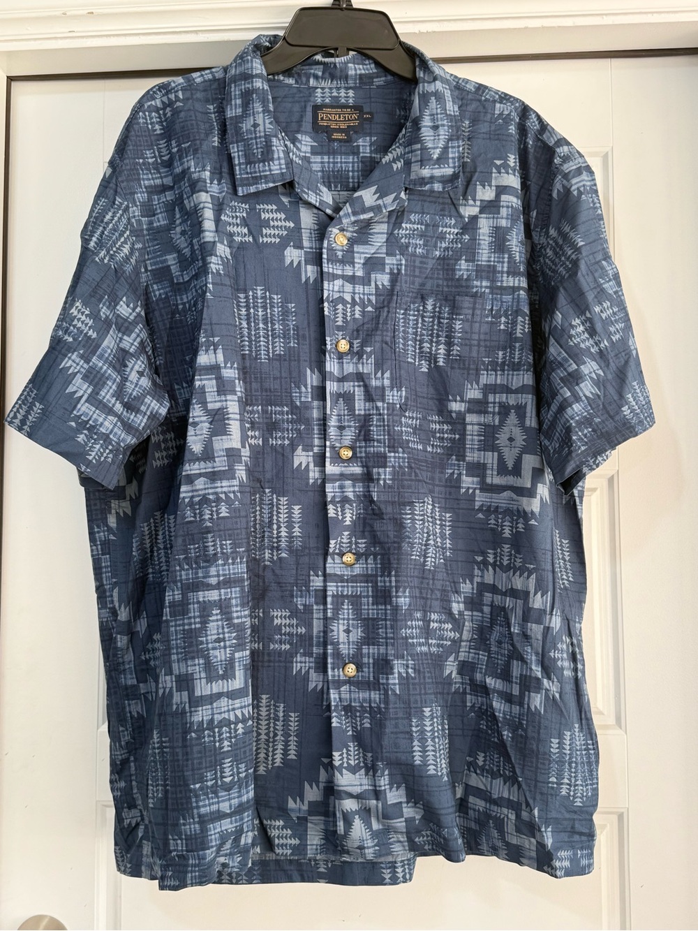 Pendleton Blue Geometric Short-Sleeve Camp Shirt